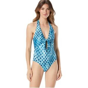 Vince Camuto Nile Boa Blue Tie Front Halter Swimsuit - 10